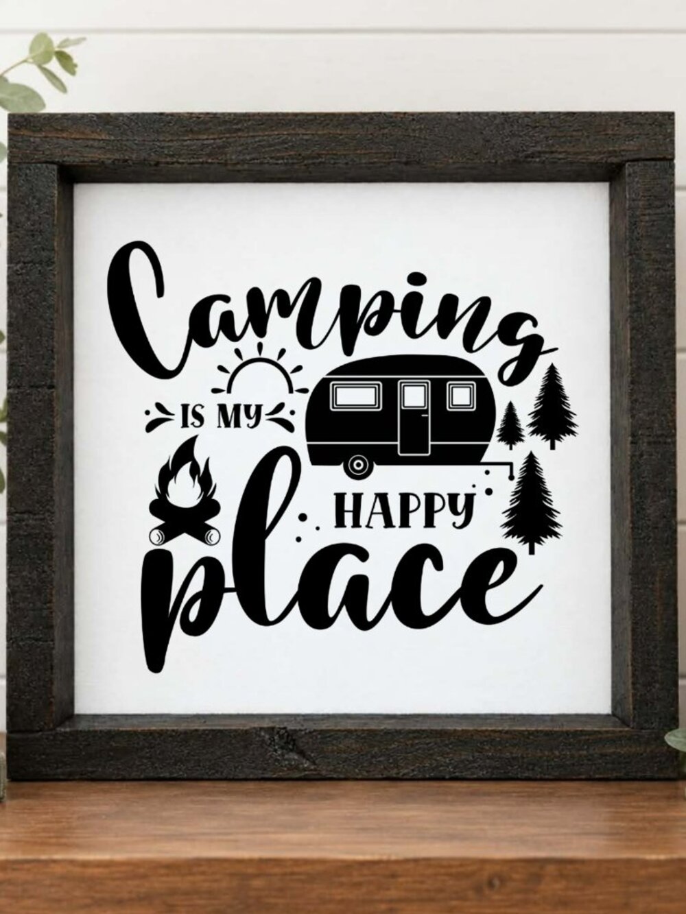 Camping Is My Happy Place Handcrafted wood & canvas sign